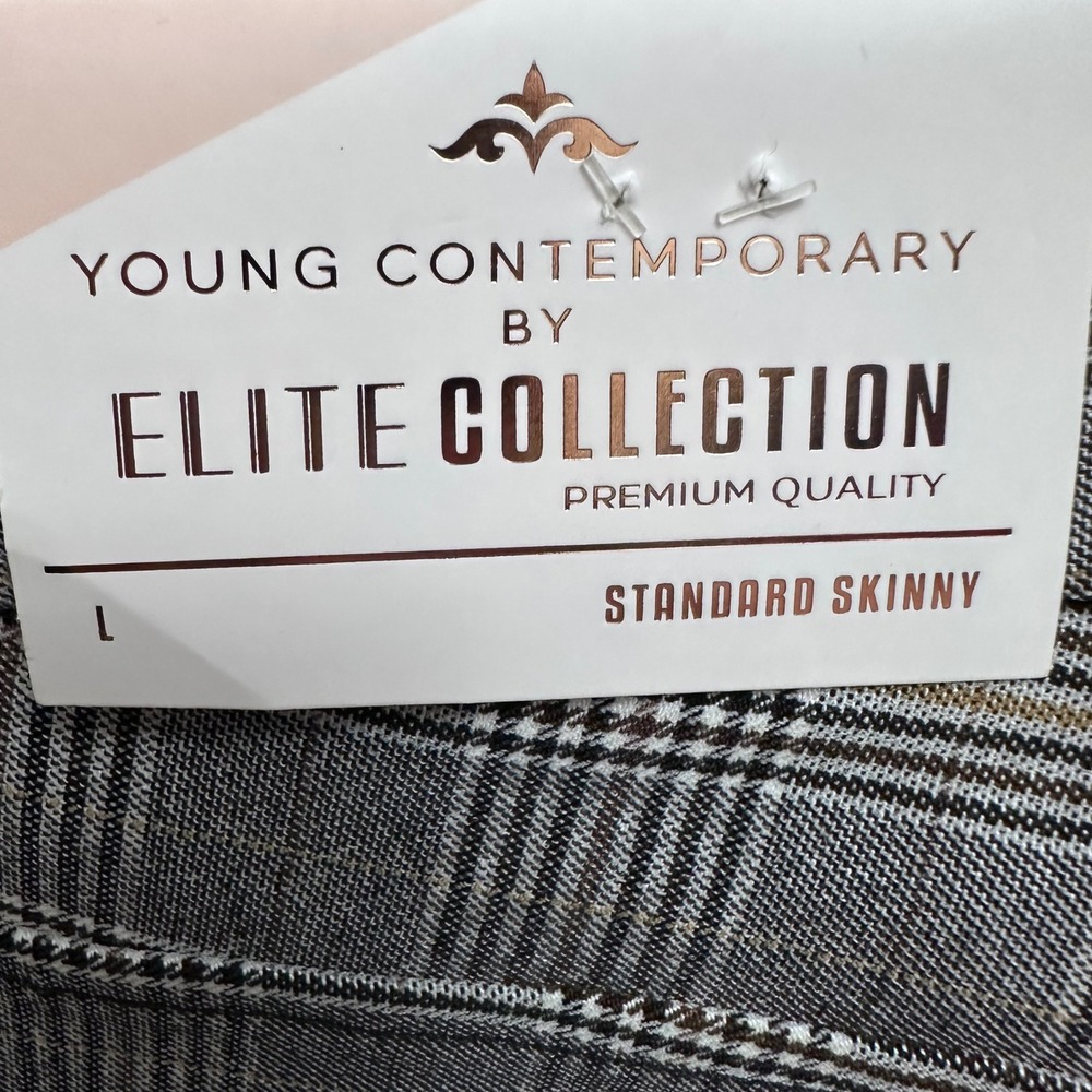 Elite Collection Gray Black Plaid Skinny Trousers Size L Preppy Business Casual - Picture 2 of 10